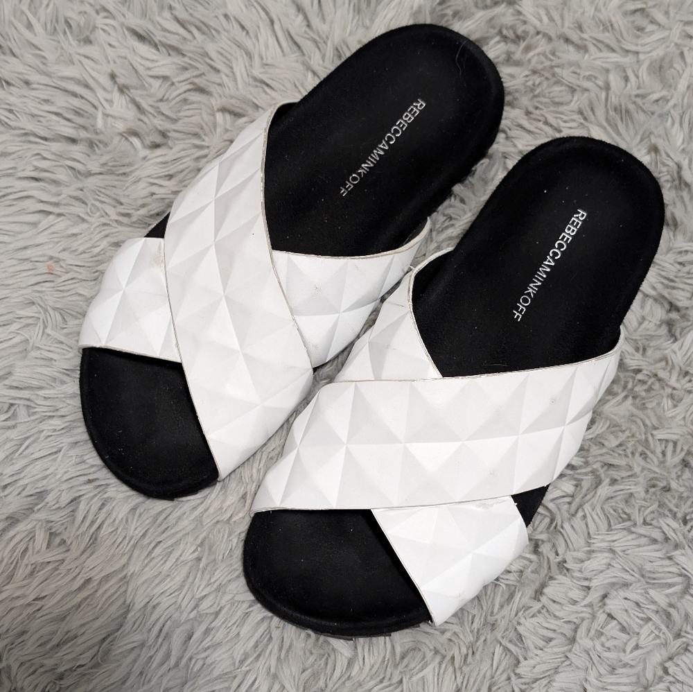REBECCA MINKOFF Women's White PU Tammi Slides